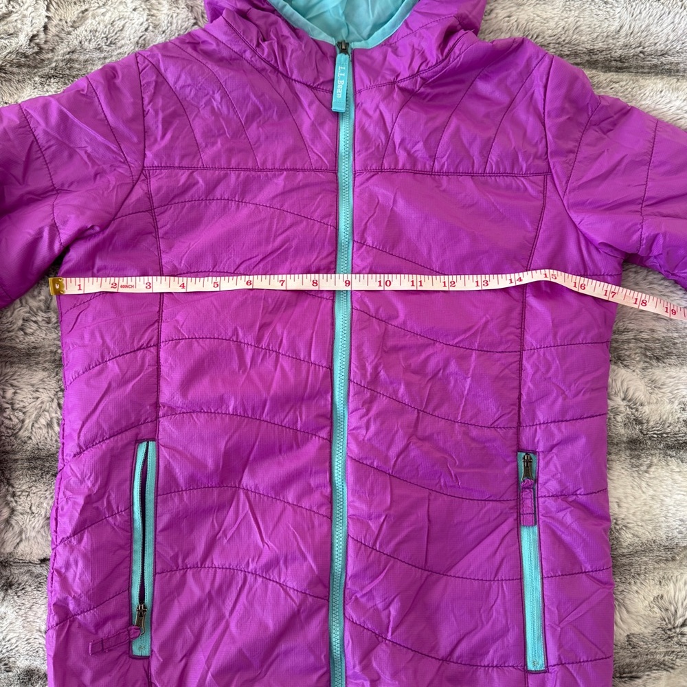 LL Bean Kids Girls Hooded Puffer Jacket Size M 10 12 Lightweight - Picture 5 of 15